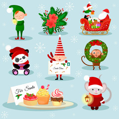 set of christmas elements