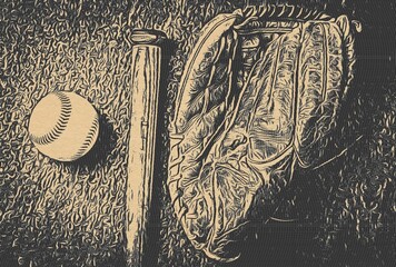 baseball glove with ball on vintage back  ground