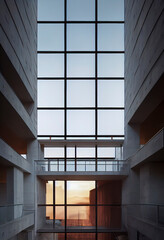 A Multi-Storey Modern Concrete Building with a Glass Facade