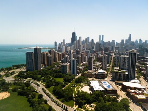 High angle overhead view of Chicago skylines