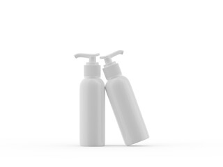 Cosmetic pump bottle on white background