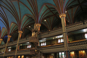 The ceiling and the gallery - Notre Dame Basilica - Montreal, Canada