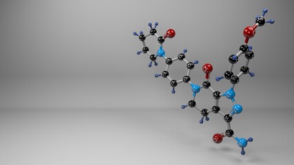 Apixaban molecule. Molecular structure of eliquis, oral anticoagulant used to decrease the risk of venous thrombosis, blood clots and pulmonary embolism. Footage available.