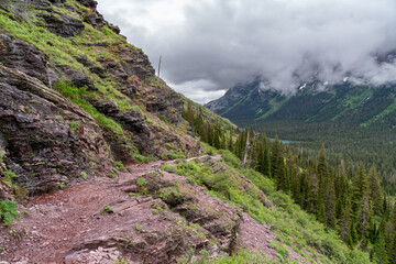 Scenery along the Grinnell Glacier hiking trail in Glacier National Park Montana
