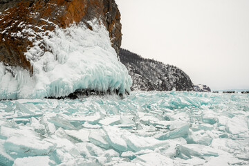ice hummocks ice hummocks on frozen lake Baikal in winteron frozen lake Baikal in winter