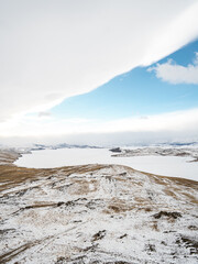 landscape with snow and mountains on lake Baikal