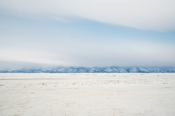 landscape with snow on the lake Baikal