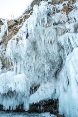 icicles on the rocks on the Lake Baikal