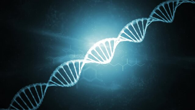 Seamless loop dna chain and chemistry symbols animation background.