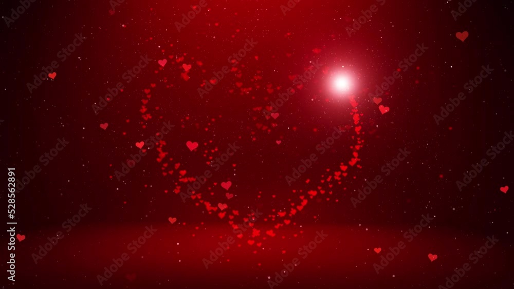 Poster looping shiny red drawing heart symbol with flickering light animation background.