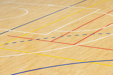 Wooden floor basketball, badminton, futsal, handball, volleyball, football, soccer court. Wooden...