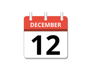 December, 12th calendar icon vector