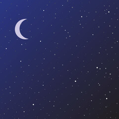 Plakat Moon on dark blue sky with stars
