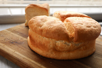 baked bread. Pot brood or pot bread a traditional South African bread usually made in a cast iron pot on a braai 