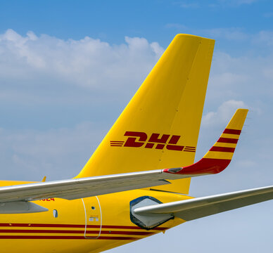 Zhukovsky, Russia - Aug 26, 2015: DHL Express aircraft shown at International Aerospace Salon MAKS-2015 on august 26, 2015 in Zhukovsky, Moscow region, Russia