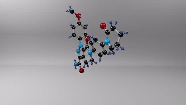 Apixaban molecule. Molecular structure of eliquis, oral anticoagulant used to decrease the risk of venous thrombosis, blood clots and pulmonary embolism. Alpha channel.