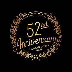 52 years anniversary celebrations design template. 52nd logo. Vector and illustrations. 