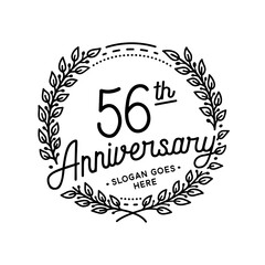 56 years anniversary celebrations design template. 56th logo. Vector and illustrations. 