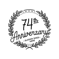 74 years anniversary celebrations design template. 74th logo. Vector and illustrations. 