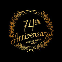 74 years anniversary celebrations design template. 74th logo. Vector and illustrations. 