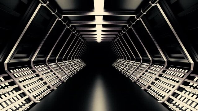 The black tunnel. Design.A light tunnel outlined on the walls with white light in abstraction that slowly moves from the inside.