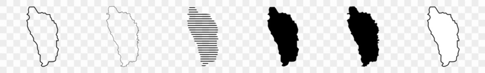 Dominica Map Black | Dominican Border | State Country | Transparent Isolated | Variations