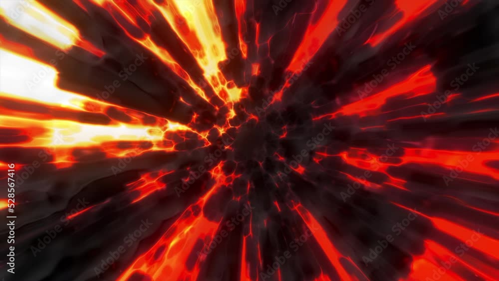 Poster movement in lava tunnel. motion. dizzying lava vortex with fire and smoke. lava flow and smoke in mo