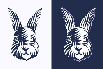 Fototapeta na wymiar Rabbit head hand drawn engraving style illustration. Vector emblem.