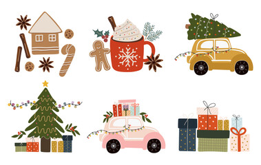 Christmas  car vector, Christmas illustration vector, New year banner illustration, Abstract isolated Christmas car, Sweet christmas dessert
