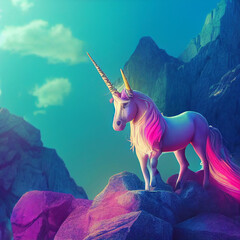 Obraz na płótnie Canvas Concept art unicorn iriscendent vibrant colors. Ai generated