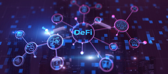 DeFi Decentralized Finance. Technology blockchain cryptocurrency concept
