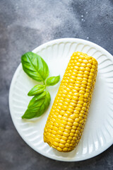 corn cob boiled fresh healthy meal food snack diet on the table copy space food background