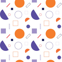 Geometric shapes seamless pattern. Colorful geometric figures on white background. Vector illustration.