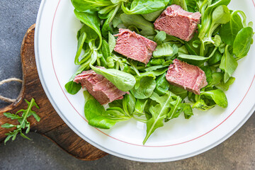 tongue salad green leaves pork mix cuisine fresh healthy meal food snack diet on the table copy space food background 