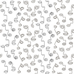 Modern one line drawing abstract face seamless pattern
