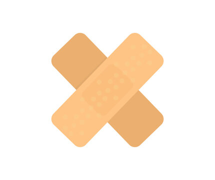 Adhesive plaster for medical skin care, medical tools logo design. Sticker with cross of sticky bandage vector design and illustration.

