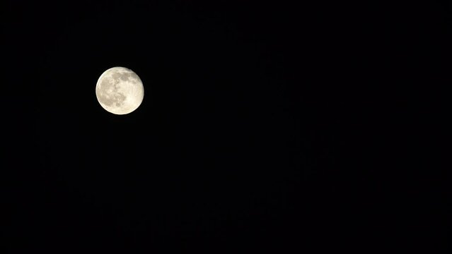Lockdown Shot Of Super Moon In Clear Black Sky At Night - Santa Monica, California