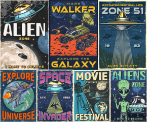 Alien zone set posters colorful