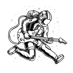 illustration of astronaut playing guitar in space coloring character