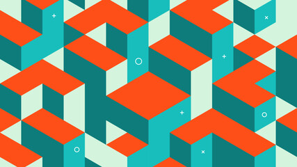 Modern Abstract Background with Retro Memphis Low Poly Isometric Pastel Color