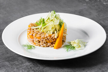 barley with pumpkin and fennel. a vegan dish