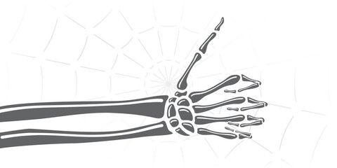 Dead Man Skeleton Thumb Up Hand Sign Symbolizing Good or Ok Positive Emotion Halloween Holidays Decoration Comic Template - Black on Spider Web Background -  Mixed Graphic Design