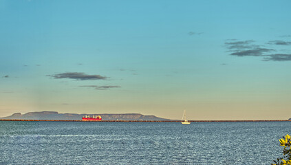Panoramic view of the St Lawrence Seaway from the marina, Thunder Bay, ON, Canada