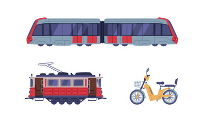 Passenger Train, Tram and Bicycle as Turkey Urban Transport Vector Set