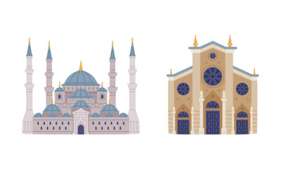 Blue Sultan Mosque and Palace as Turkey Traditional Building Vector Set