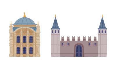 Turkey Building with Topkapi Palace and Gate with Wall ad Attraction Place Vector Set