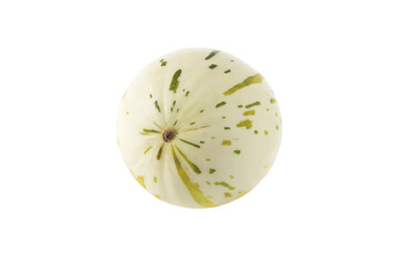 Ivory gaya melon with green and yellow dashed striations and flecks isolated transparent png....