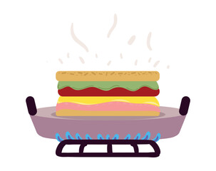 sandwich cooking in stove