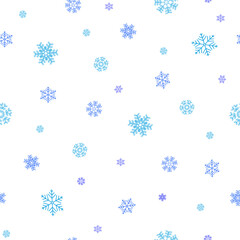 Naklejka na ściany i meble Christmas snowy background perfect seamless pattern. Winter seamless pattern with blue snowflakes on a white background