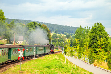 Fichtelbergbahn, Schmalspurbahn, Erzgebirge, Oberwiesenthal, Sachsen, Deutschland 
